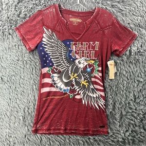 Farm Girl Tshirt Womens Medium Vneck Eagle Embellished Red Burnout NWT